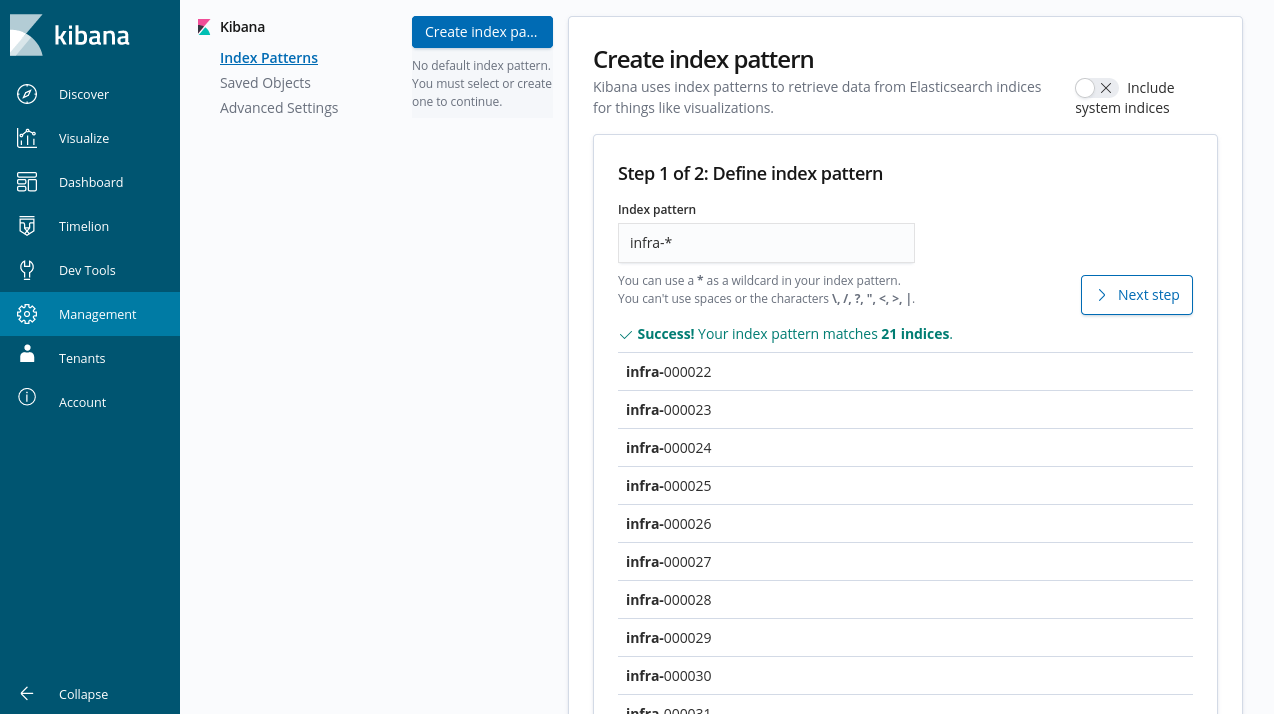 Kibana Infra Index Pattern